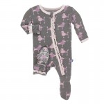 Print Muffin Ruffle Footie with Zipper Cobblestone Poodle 