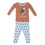 Print Long Sleeve Pajama Set in Pond Puffin