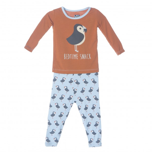 Print Long Sleeve Pajama Set in Pond Puffin