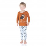 Print Long Sleeve Pajama Set in Pond Puffin