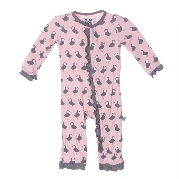 Print Fitted Ruffle Coverall in Lotus Puffin Print Fitted Ruffle Coverall in Lotus Puffin