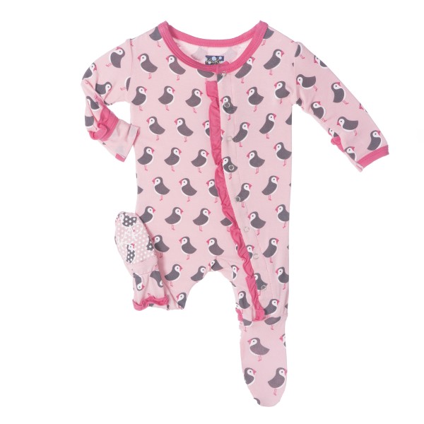 Print Ruffle Footie in Lotus Puffin