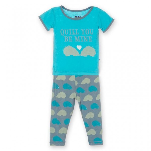 Print Short Sleeve Pajama Set in Dusty Sky Porcupine