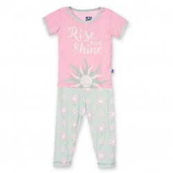 Print Short Sleeve Pajama Set in Aloe Sunshine