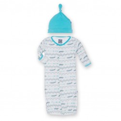 Print Layette Gown Converter and Knot Hat Set in Natural Southwest