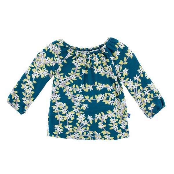 Print Long Sleeve Peasant Top in Peacock Tree Canopy