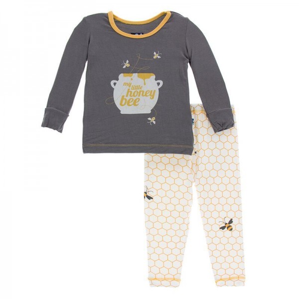 Print Long Sleeve Pajama Set in Natural Honeycomb