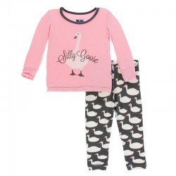 Print Long Sleeve Pajama Set in Stone Geese