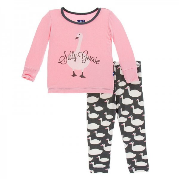Print Long Sleeve Pajama Set in Stone Geese