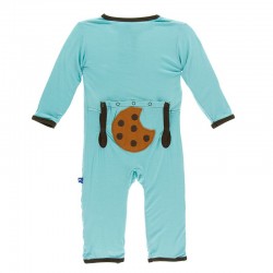 Applique Coverall with Zipper in Glacier Cookie 
