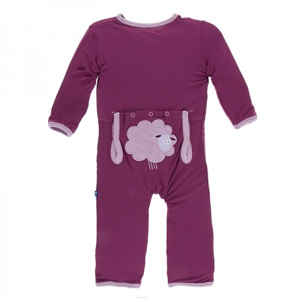 Appliqué Coverall with Zipper in Grapevine Sheep 