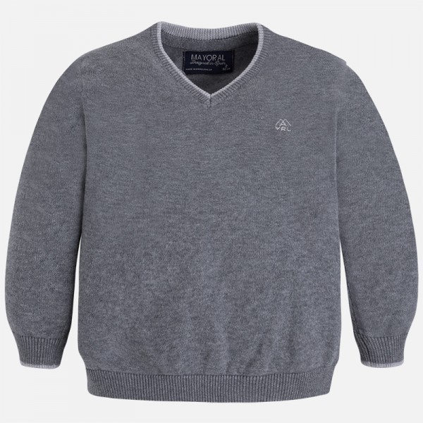 Boys Grey V-neck Knitted Sweater