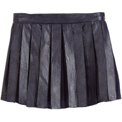 Navy Blue Pleated Synthetic Leather Skirt