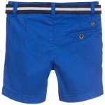 Blue Cotton Pique Shorts with Belt