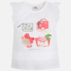 Girl Pleated Sleeve T-shirt With Handbag Print Girl Pleated Sleeve T-shirt With Handbag Print