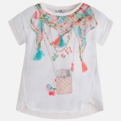 Girl Short Sleeve t-shirt with Scarf Print - Mint - Girl Short Sleeve t-shirt with Scarf Print - Mint -