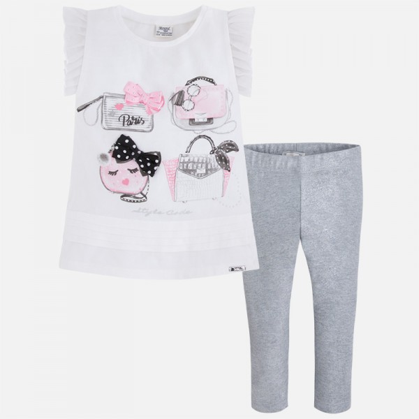 Girl Cropped Leggings and Short Sleeve t-shirt Handbag Print