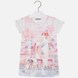 Girl City Print Dress with Knot on Sleeve Girl City Print Dress with Knot on Sleeve
