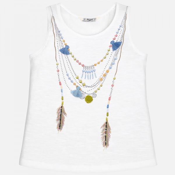 Girl Tank Top with Embroidered Neckless Appliqué