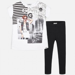 Girl Leggings + Short Sleeve T-shirt with Print Set  Girl Leggings + Short Sleeve T-shirt with Print Set