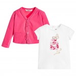 Baby girl short sleeve print t-shirt and cardigan