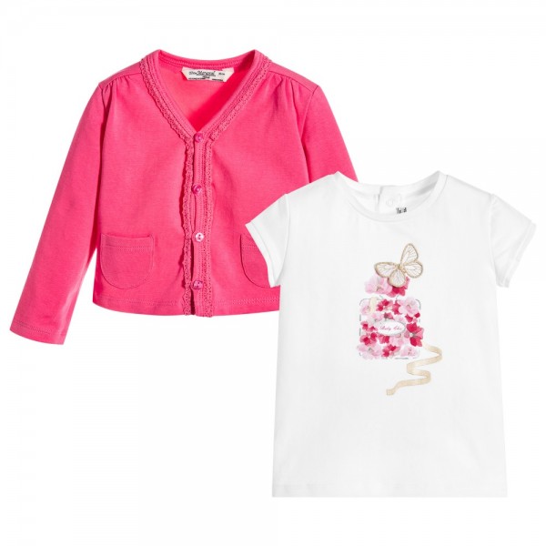 Baby girl short sleeve print t-shirt and cardigan