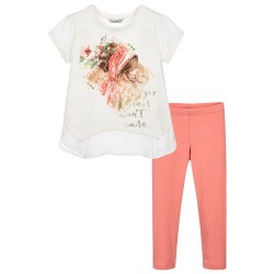 Girls Ivory & Peach 2 Piece Leggings Set  Girls Ivory & Peach 2 Piece Leggings Set