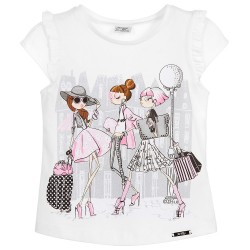 Girls White T-Shirt with Girl Print  Girls White T-Shirt with Girl Print