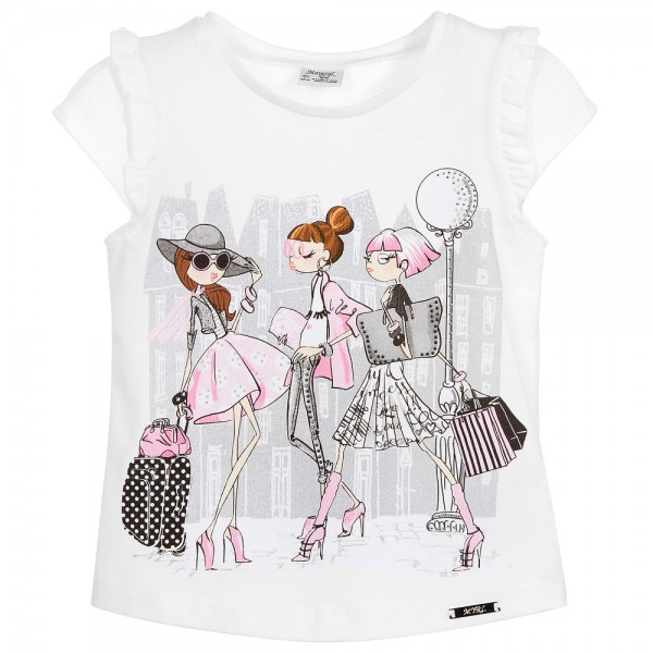 Girls White T-Shirt with Girl Print 