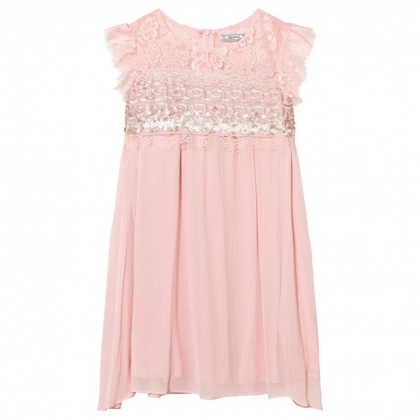 Pink Lace and Sequin Crepe Party Dress Mayoral Chic 