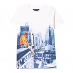 Nukutavake Boys Short Sleeve White and Navy Cityscape Print Tee