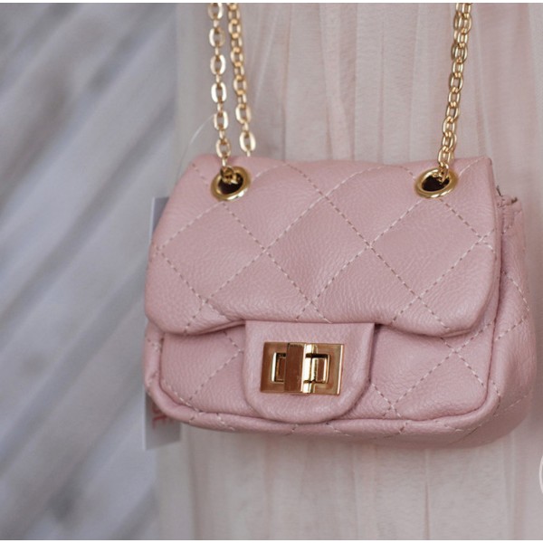 GIRL'S MINI CHANEL STYLE QUILTED BAG ***PINK, GOLD, BLACK***