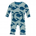 Print Coverall with Zipper in Jade Whales 