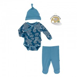 Kimono Newborn Gift Set with Elephant Box in Twilight Coral Fans