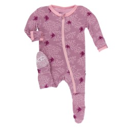 Print Footie with Zipper in Pegasus Coral Fans