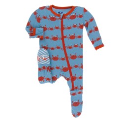 Print Footie with Zipper in Blue Moon Crab Family
