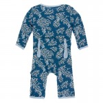 Print Coverall with Zipper in Twilight Coral Fans