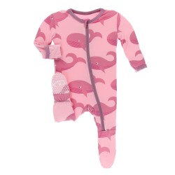 Print Footie with Zipper in Lotus Whales