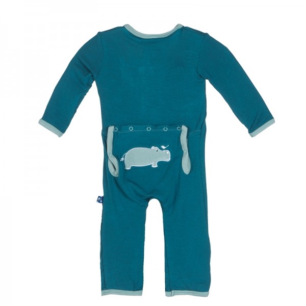 Applique Coverall in Oasis Hippo Applique Coverall in Oasis Hippo