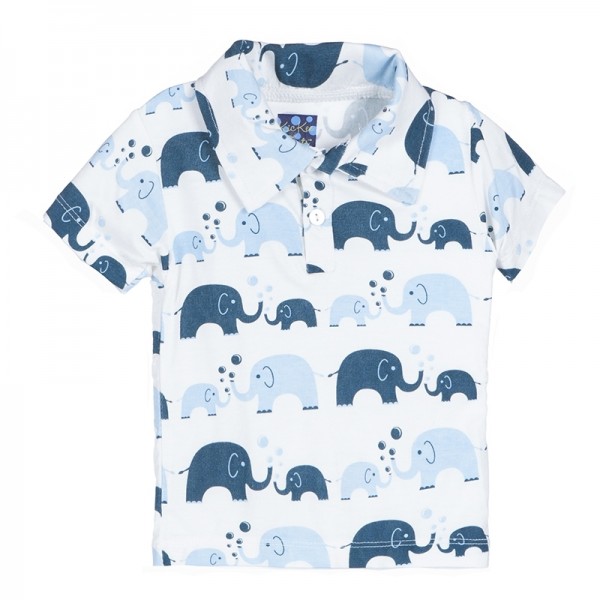Print Short Sleeve Polo in Boy Bubble Elephant