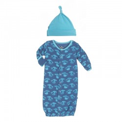 Print Layette Gown Converter & Knot Hat Set in Twilight Field Mouse