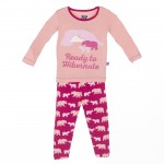 Print Long Sleeve Pajama Set in Rhododendron Brown Bear