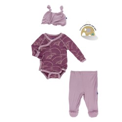 Ruffle Kimono Newborn Gift Set with Elephant Gift Box in Shell Fossils