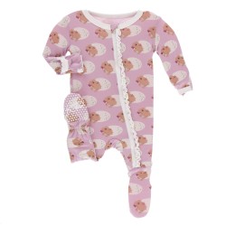 Print Muffin Ruffle Footie with Zipper in Sweet Pea Diictodon