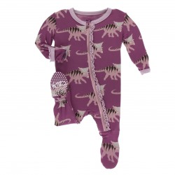 Print Muffin Ruffle Footie with Zipper in Amethyst Kosmoceratops