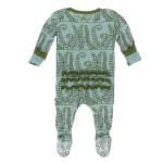 Print Muffin Ruffle Footie with Zipper in Shore Ferns 