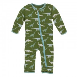 Print Coverall with zipper in Moss Sauropods Print Coverall with zipper in Moss Sauropods