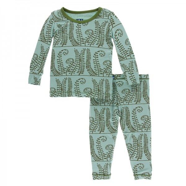 Print Long Sleeve Pajama Set in Shore Ferns 