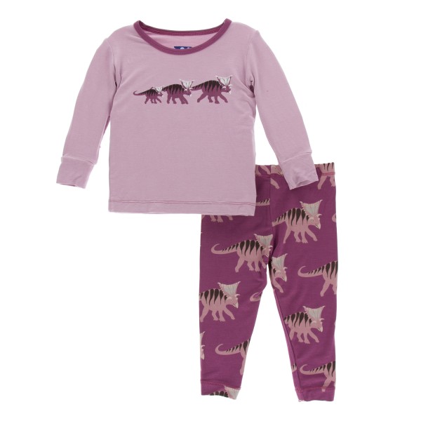 Print Long Sleeve Pajama Set in Amethyst Kosmoceratops Family