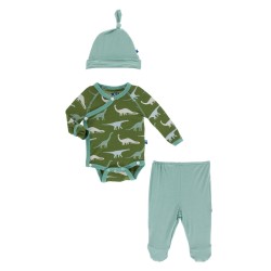 Kimono Newborn Gift Set with Elephant Box in Moss Sauropods